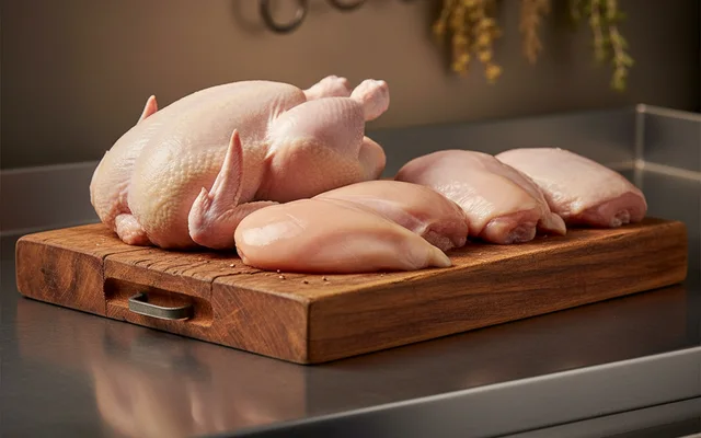 Freshly prepared chicken at Grinders Meat Market