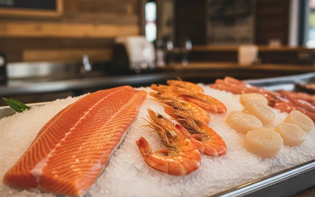 Fresh seafood selection at Grinders Meat Market