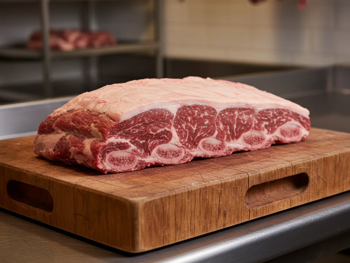 Bone-in beef short ribs at Grinders Meat Market