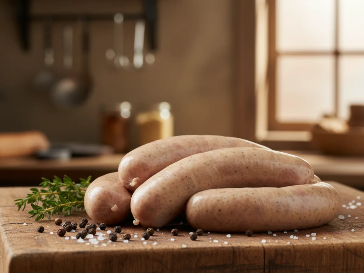 House-made beer bratwurst at Grinders Meat Market