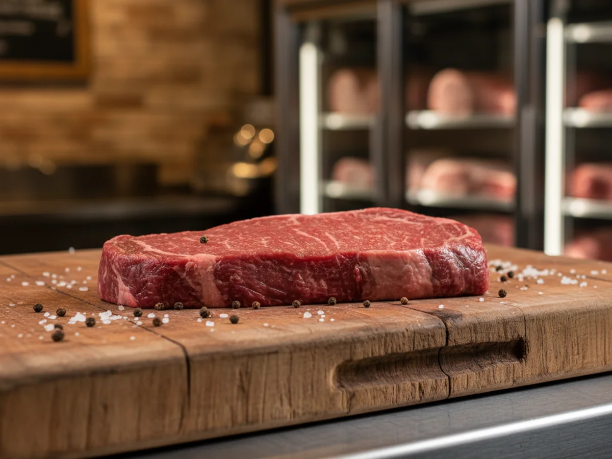 Lean elk strip steak at Grinders Meat Market