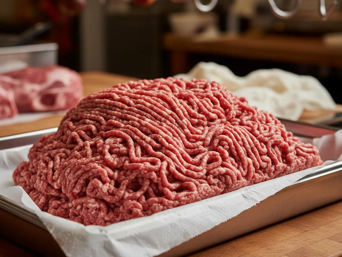 Fresh ground lamb at Grinders Meat Market