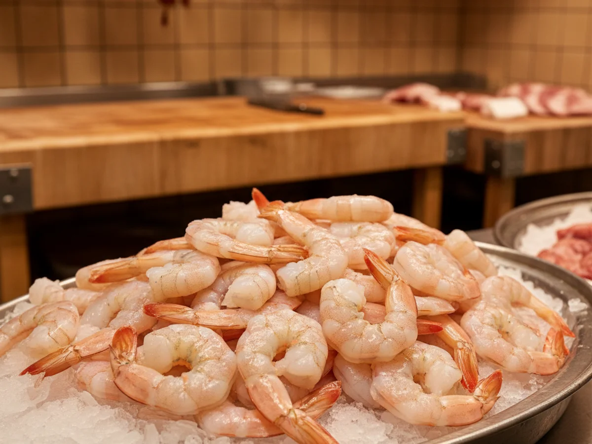 Fresh jumbo shrimp at Grinders Meat Market
