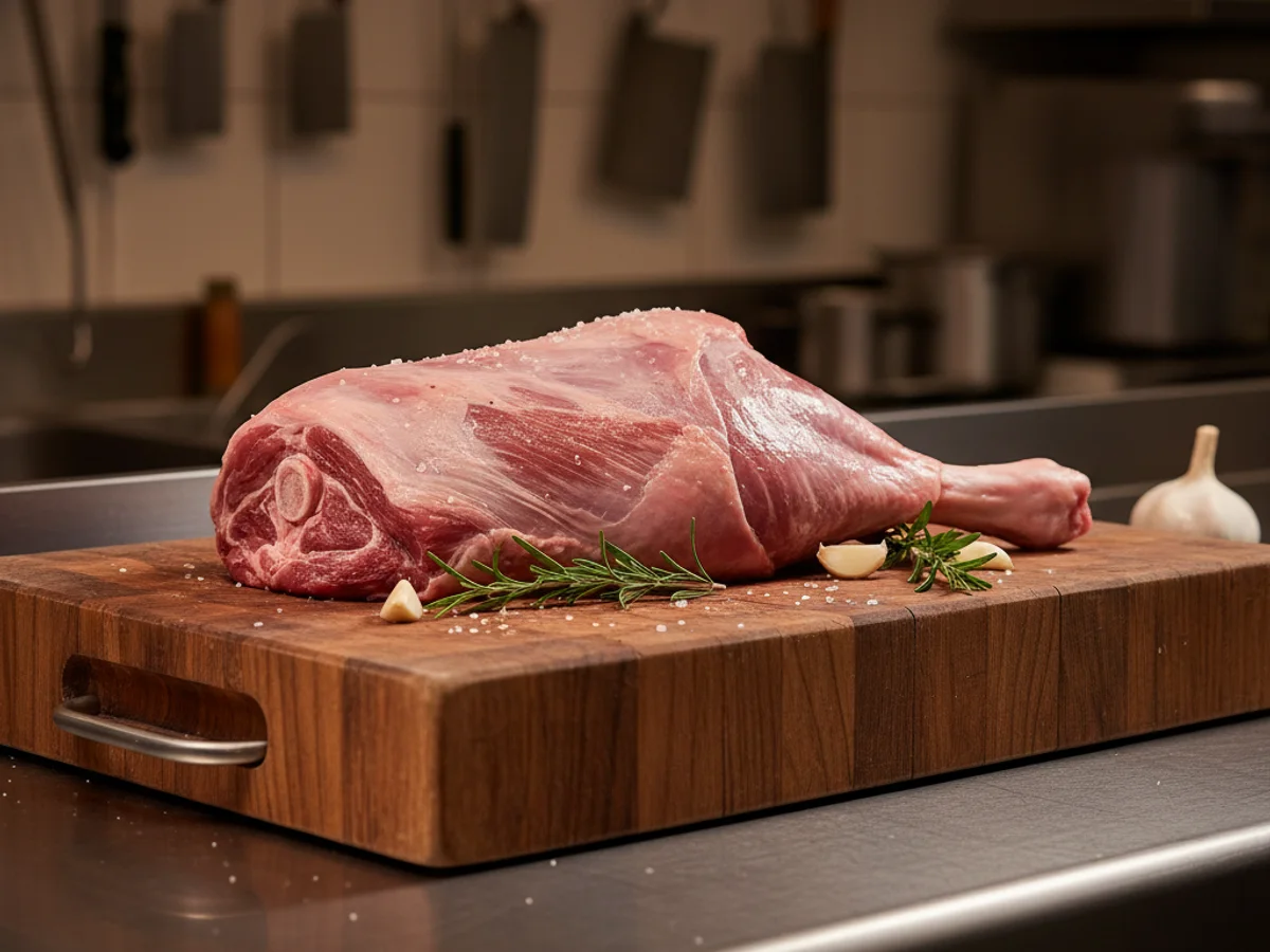 Bone-in leg of lamb roast at Grinders Meat Market